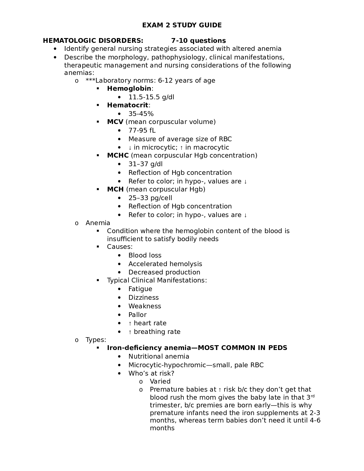 Preview image for EXAM 2 STUDY GUIDE HEMATOLOGIC DISORDERS: 7-10 questions